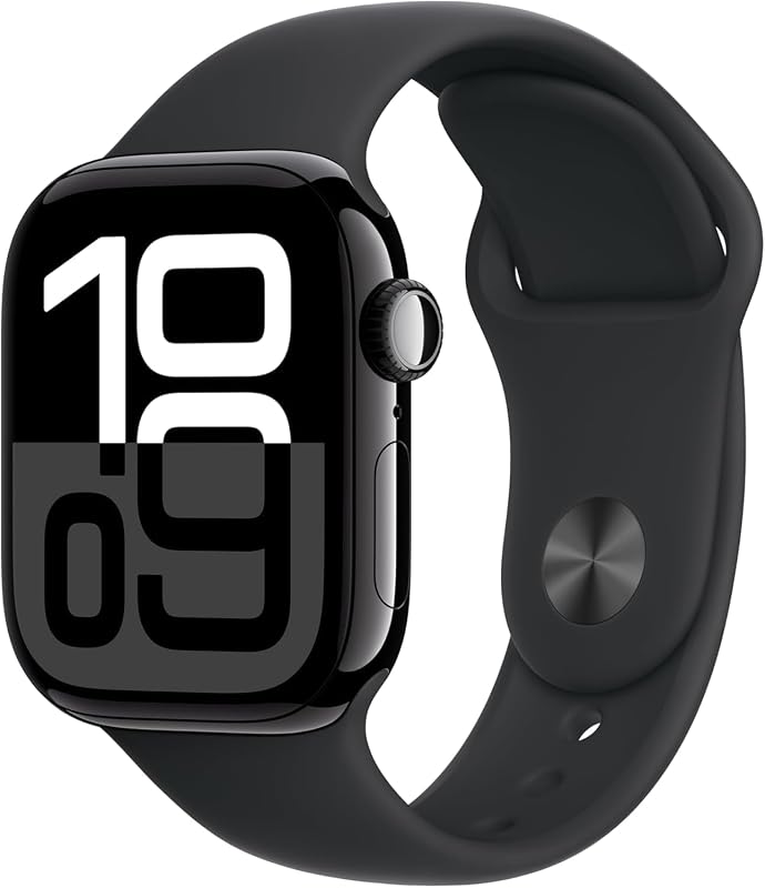 Apple Watch Series 10 [GPS + Celular, 42mm] - Estuche de aluminio negro azabache con banda deportiva negra, S/M (Renovado Premium)