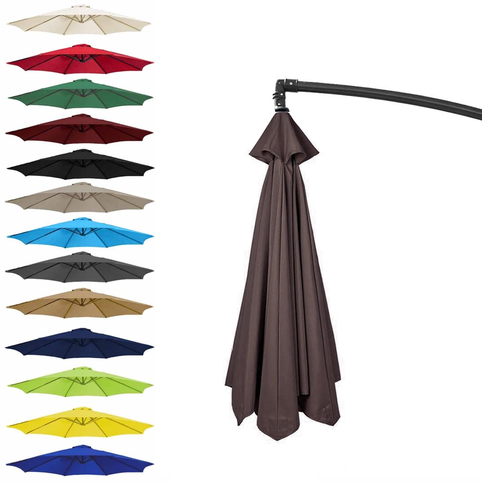 Sun Umbrella Replacement Cloth 200cm 230cm 250cm 270cm 300cm 350cm(6.5ft/7.5ft/8.2ft/8.8ft/9.8ft/11.4ft) Garden Parasol Canopy Cover UV 50+(Coffee,11.4ft(350cm)/8 arms)