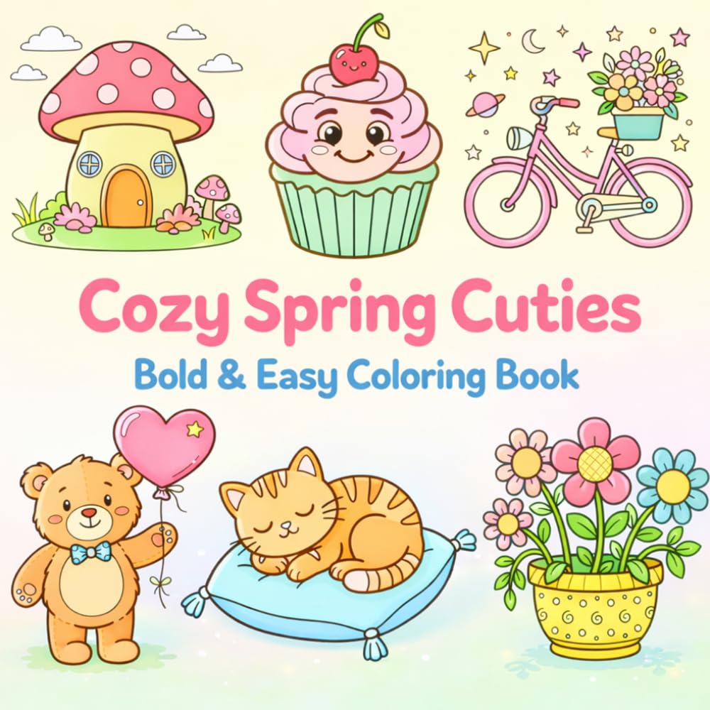 Cozy Spring Cuties Coloring Book: Simple and Relaxing Designs for Kids with Big Shapes and Fun Scenes