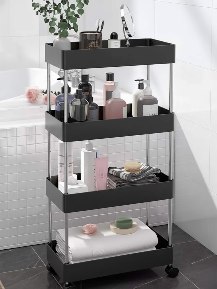 MAX Houser 4 Tiers Metal Storage Trolley with Wheels, Freestanding Multi Layer Rolling Storage Rack for Kitchen Bathroom Bedroom, Slim Organizer Cart for Cloth Storage Rack, Utility Home-image-29