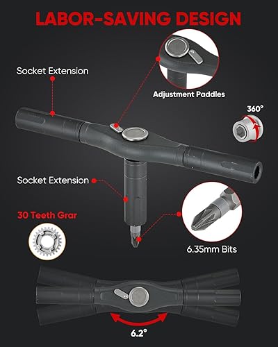 Miniatura 3 de Saker Juego de destornilladores magnéticos 66 en 1, juego de destornilladores de trinquete con mango desmontable, kit de herramientas de reparación