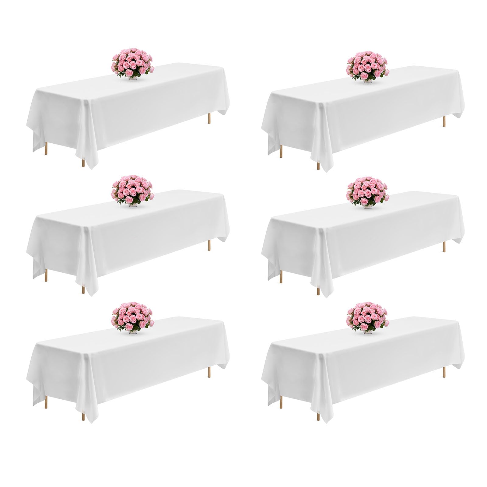 VEVOR Nappe rectangulaire Blanche, 2286 x 3353 mm, Couverture de Table en Polyester Infroissable, Lot de 6, résistante à la déchirure et l'effilochage, Lavable en Machine, pour Mariage, fête, Banquet