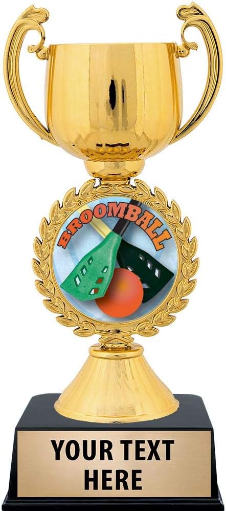 Crown Awards Personalized Broomball Trophy, 7.25" Gold Cup Broomball Trophies with Free Custom Engraving Prime