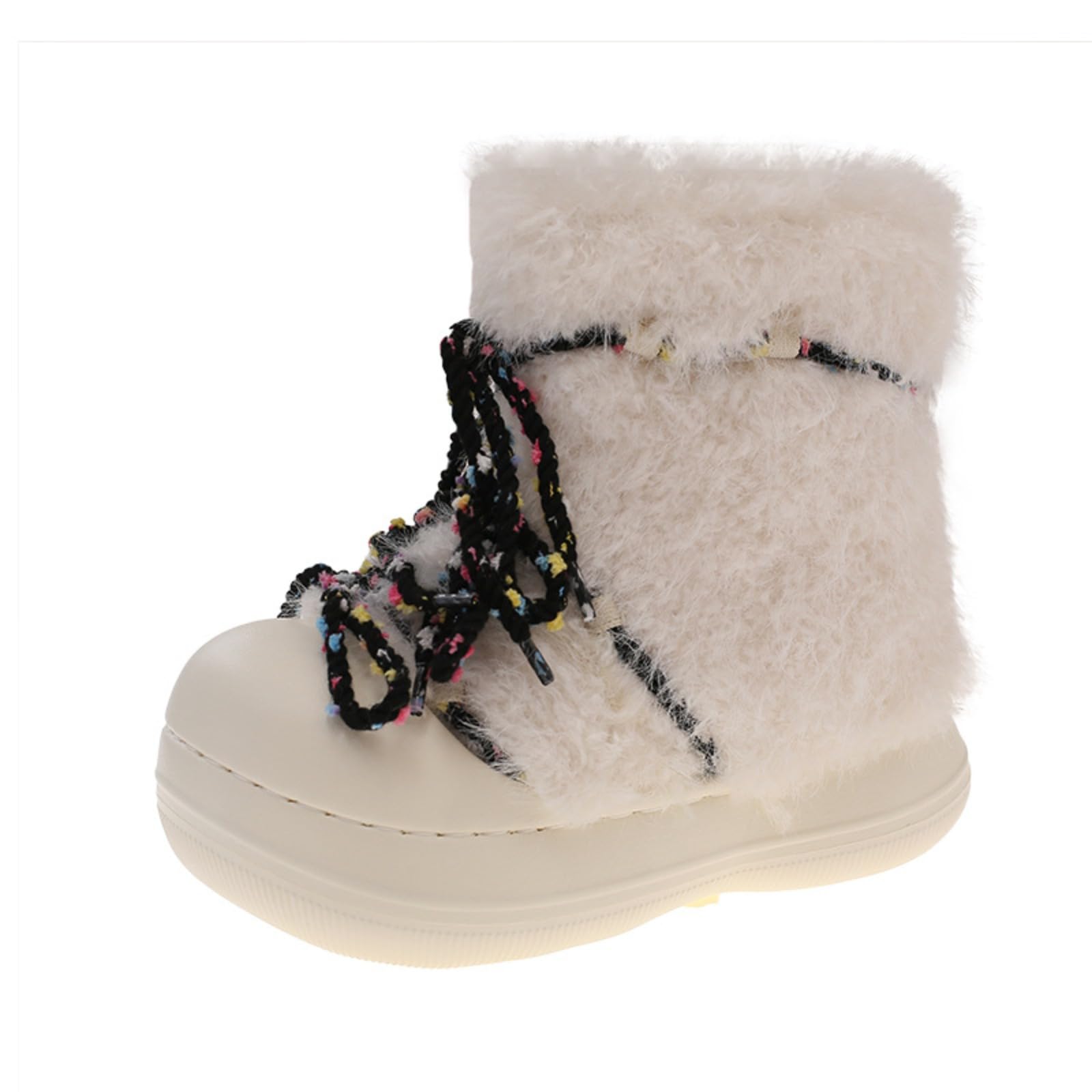 Y2K Fuzzy Platform Snow Boots for Women Cute Foldable Mid Calf Winter Boots with Chunky Sole Non-Slip
