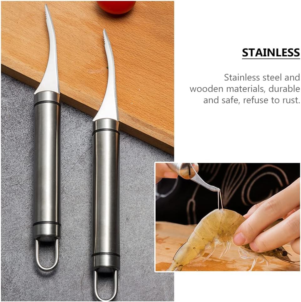 Image of Stainless Steel Prawn Seafood Peeler Shrimp Opener Oyster Shucking Knife Shrimp Stripper Lobster Knifes Shrimp Line Practical Seafood Tools Portable Kitchen Supplies 1 Pcs (Sliver)