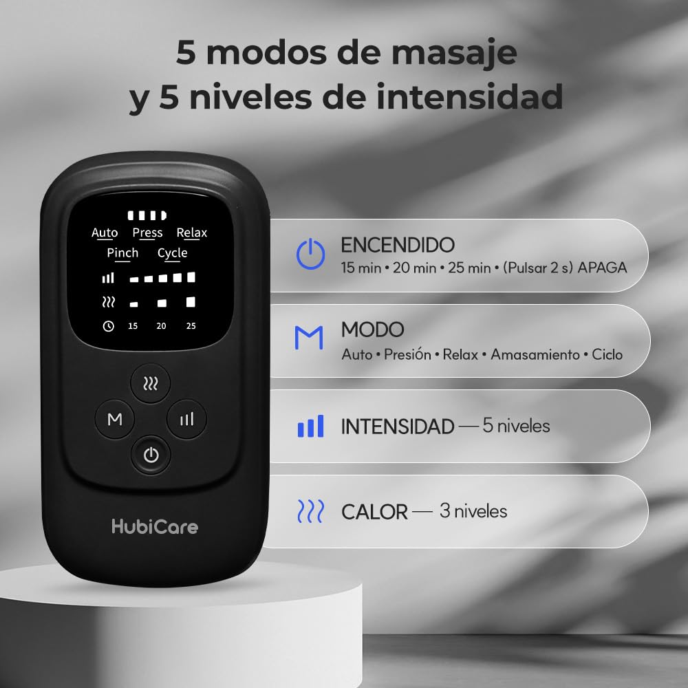 HuBDIC HubiCare - Masajeador de piernas inalámbrico con calor y compresión de aire para la circulación y el alivio del dolor, 5 modos con 5 intensidades, reduce la hinchazón, dispositivo de relajación