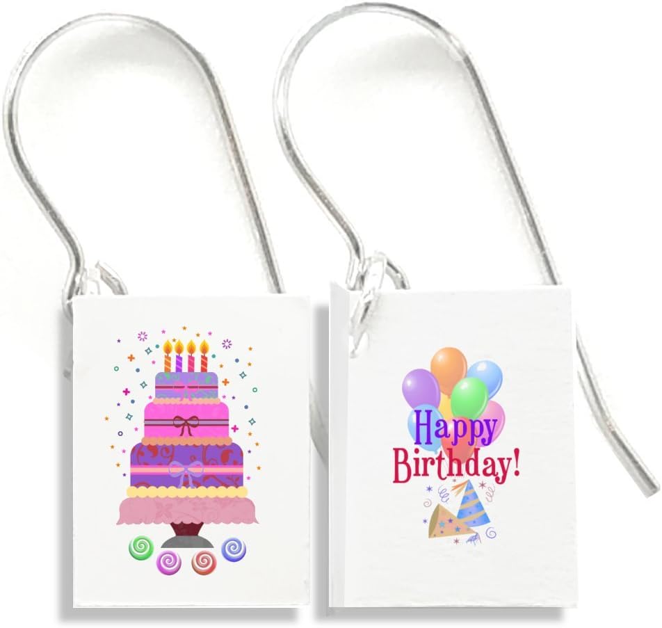 Pop-up Birthday Earrings - Tiny Little Greeting Card Earrings that Pop Up inside a Shimmering Card. Hypoallergenic. Made in the US. 4”x5” Card, Earrings, and Envelope Included.