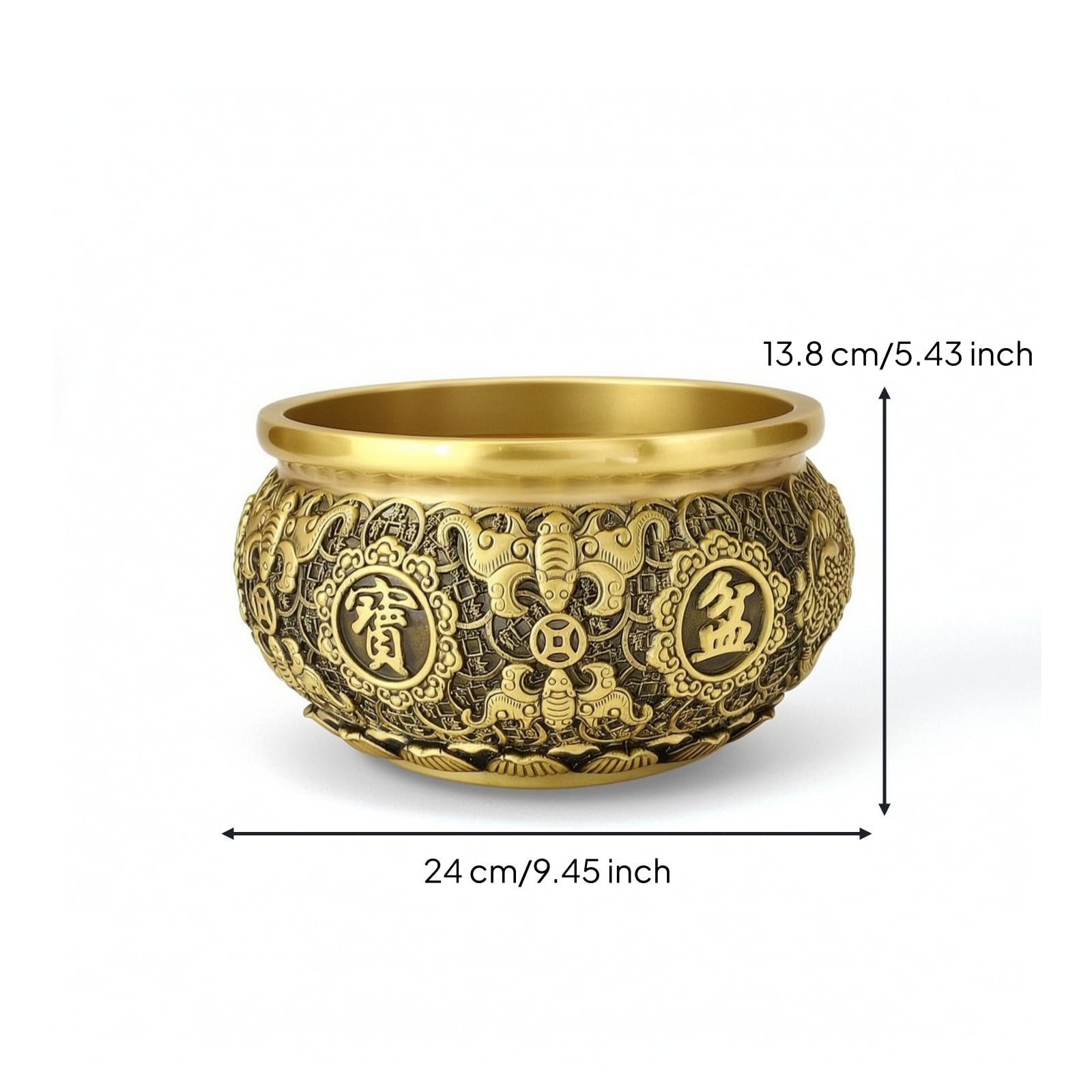 Brass Decorative Tray Messingschale Deko Schale Zierschale Centerpiece mit Aufwendiger Prägung Und Zentraler, 24.0 cm Durchmesser, 13.8 cm Höhe, Style to 5