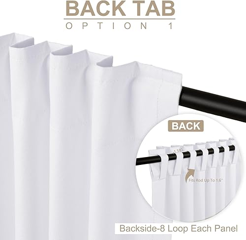 Miniatura 3 de Cortinas opacas blancas de lino para dormitorio de 96 pulgadas de largo, con pestaña trasera, bolsillo para barra, cortinas para sala de estar,