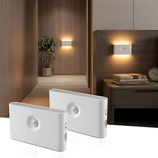 WOBZLY 2 Pcs Motion Sensor Stair Light – 2-Way Warm White LED Rechargeable Magnetic Night Lamp for Hallway, Staircase, Bed Price In India