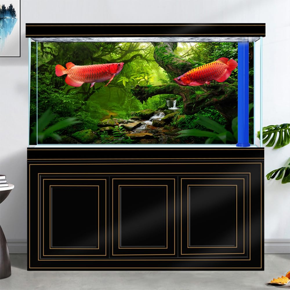 Dtekoj 30X18IN Tropical Forest Green Huge Tree Reptile Habitat Aquarium Background, Green Natural Landscape Rainforest Fish Tank Decorations Background, Nature Art Terrarium Background