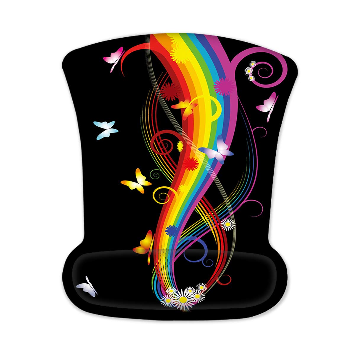 LUXBURG Ergonomic Gaming Mouse Pad with Memory Foam Wrist Support | Comfortable Oval Shape Anime Mouse Mat | Non-Slip Rubber Base Extended Mat For Laser and Optical Mouse - Butterflies & Rainbows