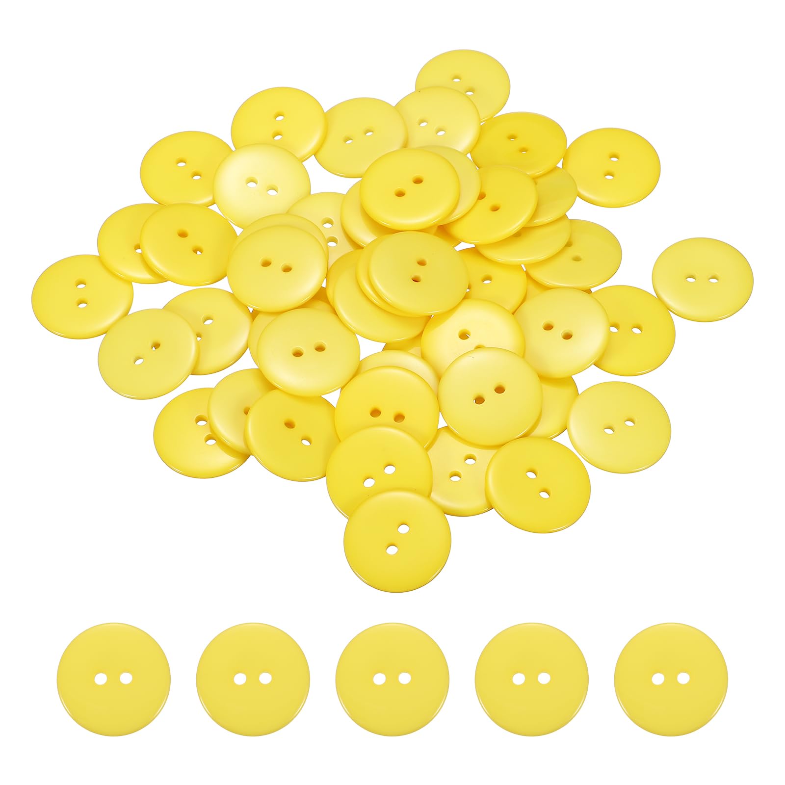 sourcing map 50pcs Resin Sewing Button, 28mm (1-1/8-inch) 2 Holes Round Craft Decorative Buttons for Coat Clothes Holiday Decoration, Yellow