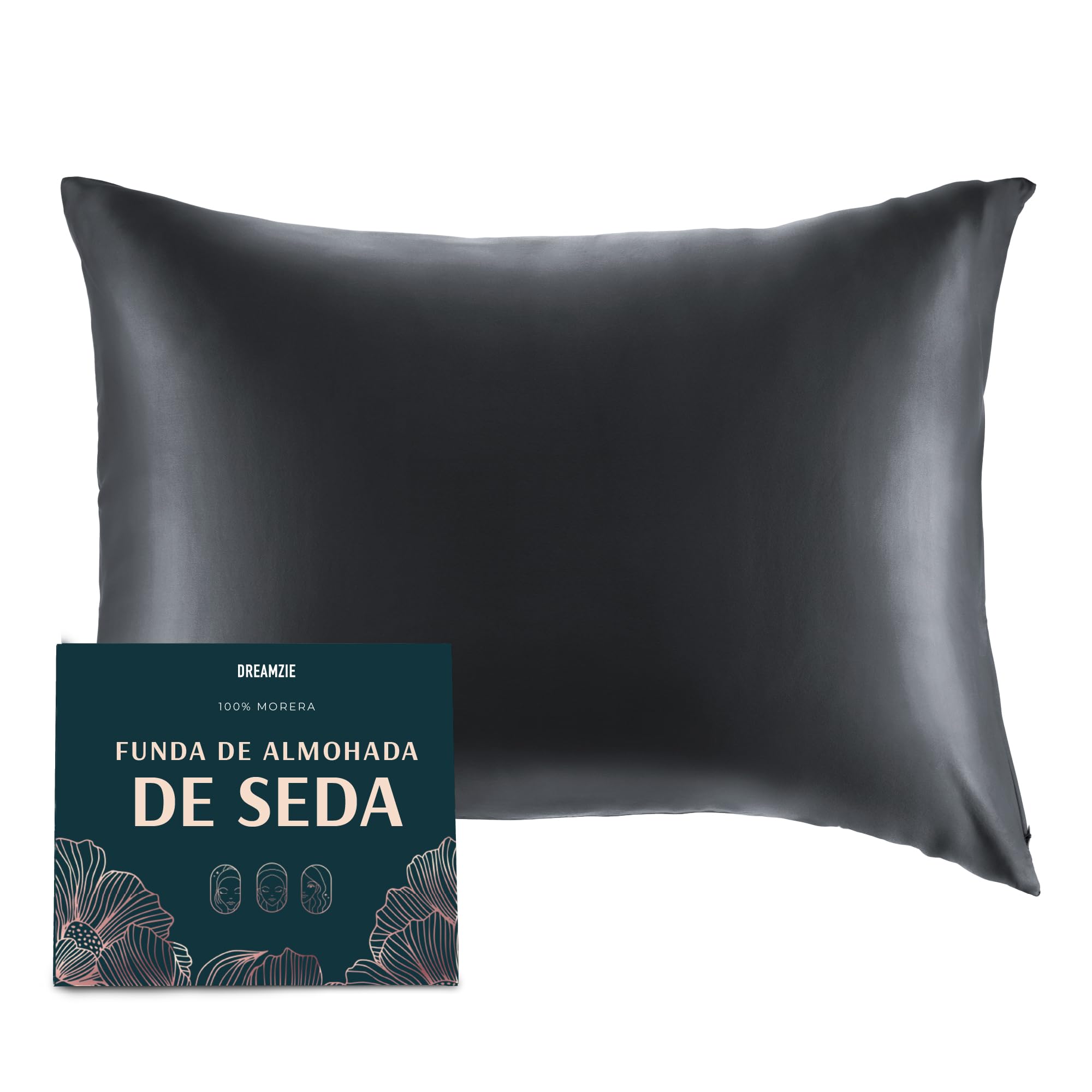 DREAMZIE Doble Cara 100% 19 mm Funda de Almohada de Seda Pura de moras para la Salud del Cabello y la Piel Funda, de Almohada con Cremallera Oculta, 1 Pieza, 40x60 cm, Gris Oscuro OEKO-TEX STANDARD 100