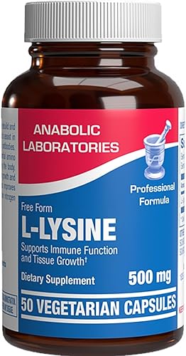 Anabolic Laboratories L-Lisina 500mg Cápsulas - 50 Suplementos Vegetarianos para la Salud Inmune y de la Piel y Crecimiento de Tejidos