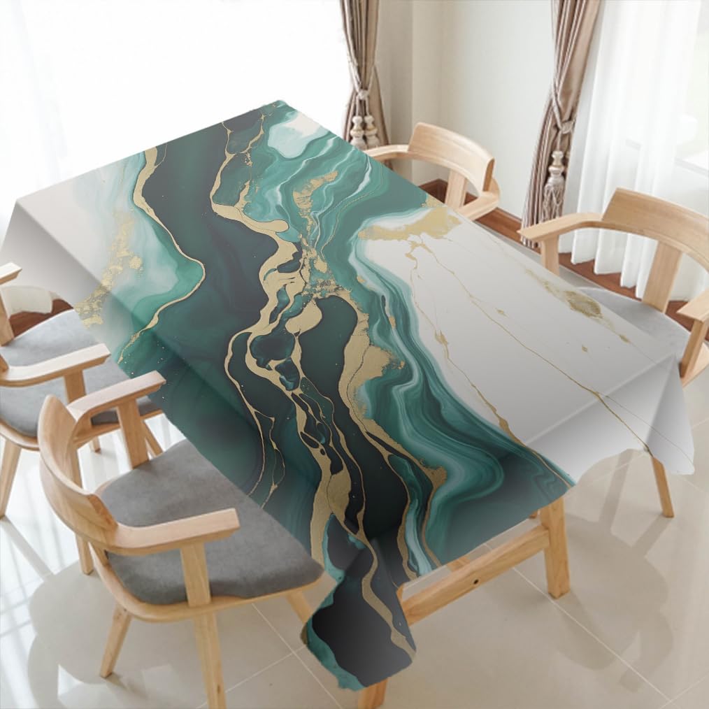 Nappe de Table Rectangulaire Lavable Motif Marbre Vert Foncé Anti Tache