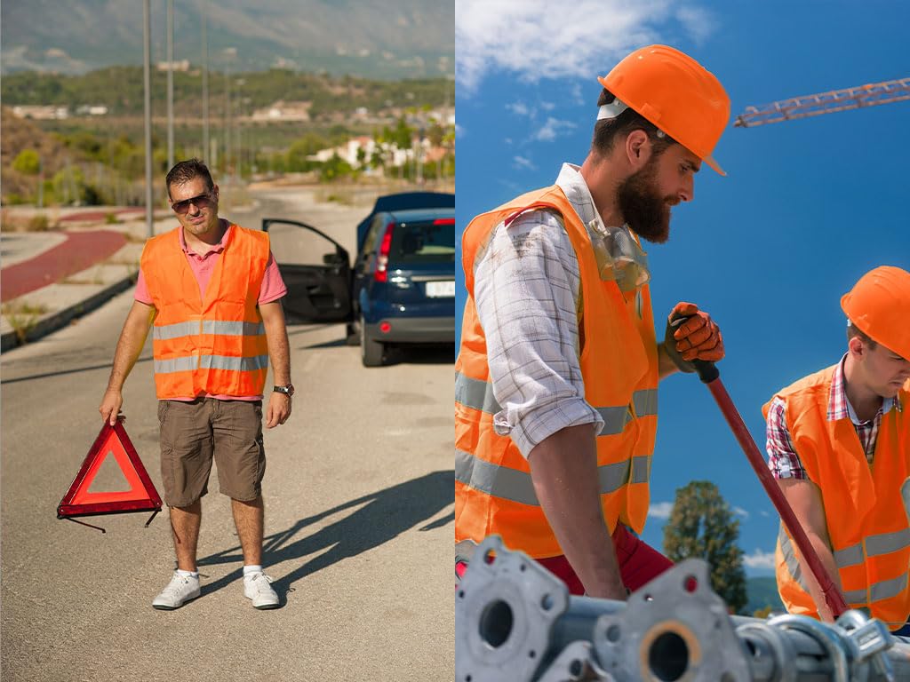 10 Pièces Gilet Réfléchissant de Sécurité Haute Visibilité pour Voiture, Conducteurs et Travailleurs Unisexe, Orange