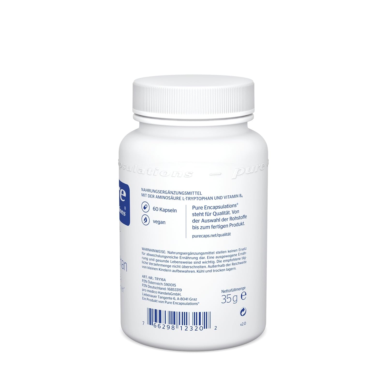 Pure Encapsulations - L-Tryptophan - Aminosäuren - Mit Vitamin B6 Für Normale Funktion von Psyche und Nerven - 60 Kapseln