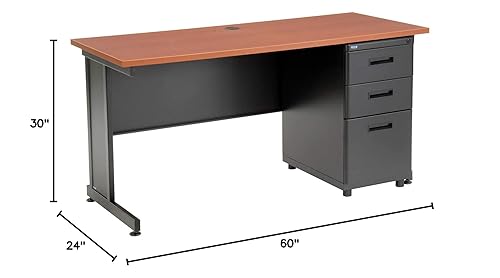 Miniatura 2 de Global Industrial Escritorio de oficina de 60 pulgadas de ancho x 24 pulgadas de profundidad con 3 cajones, cereza