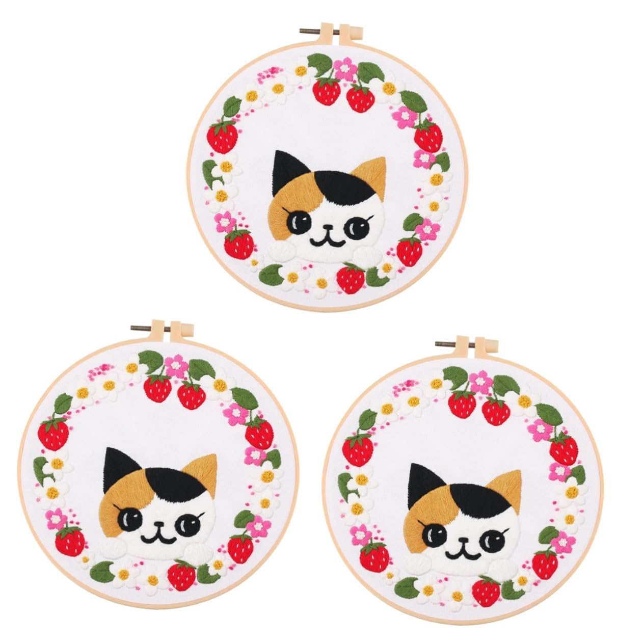 SEWACC 3juegos Kit De Bordado De Gato Cartoon Para Principiantes Incluye Material De Bordado Patrones De Gato Para Manualidades y Decoración Del Hogar