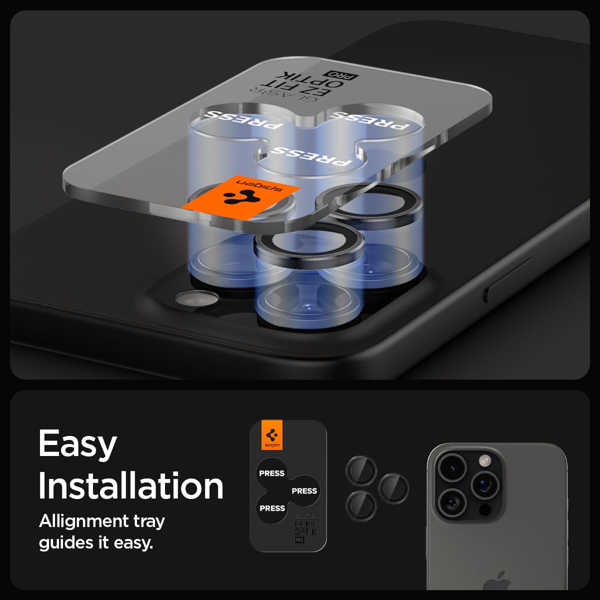 Spigen Glas.tR EZ Fit Optik Pro Tempered Glass Camera Lens Protector for iPhone 14 Pro, iPhone 14 Pro Max - Black (2 Pack) - Image 4