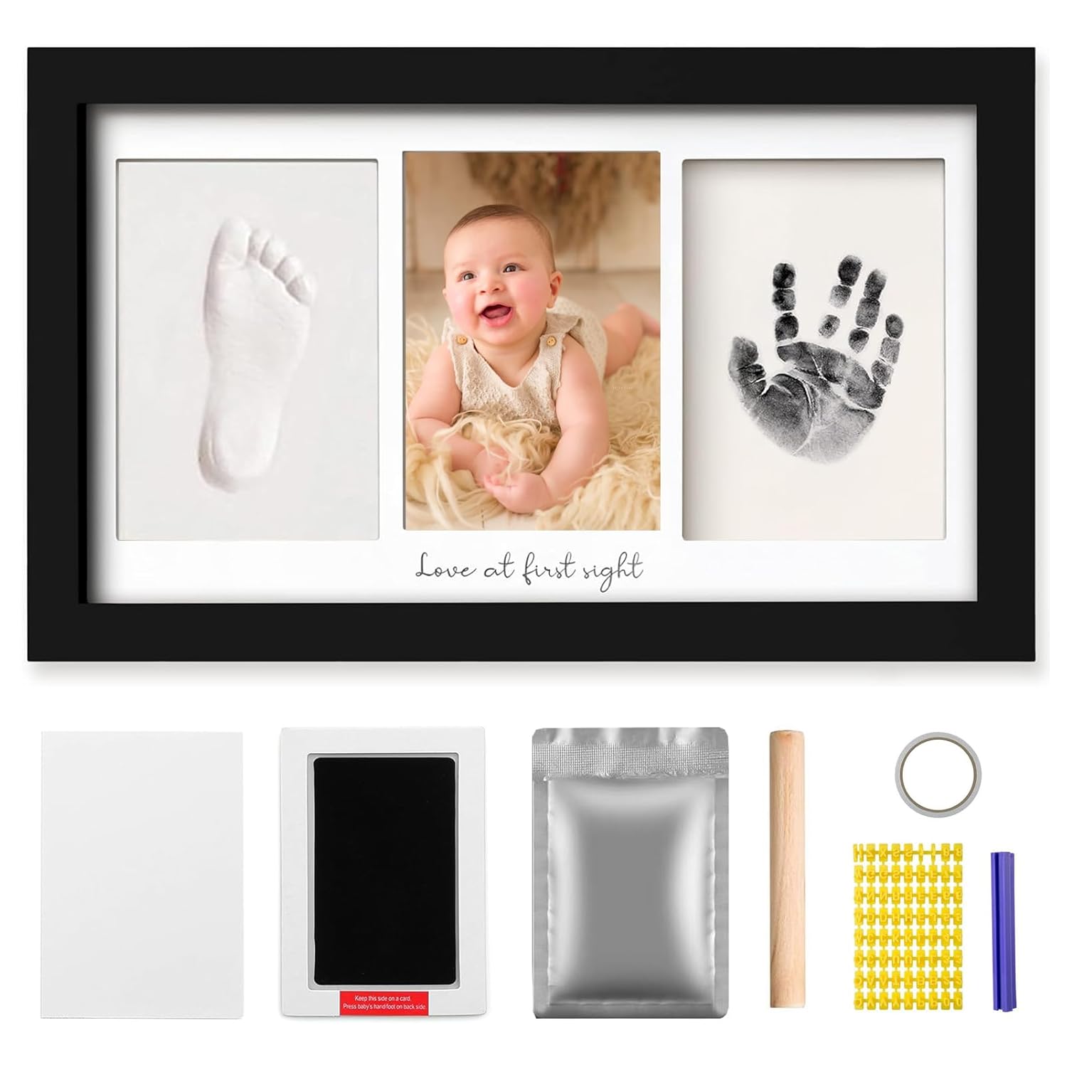Family Handprint Kit for 5,DIY Craft Family Memories Keepsake Art Baby Newborn Hand and Footprint Wooden Frame for Home Decor Family Gifts Set(5 Sheets with 8 Colors)
