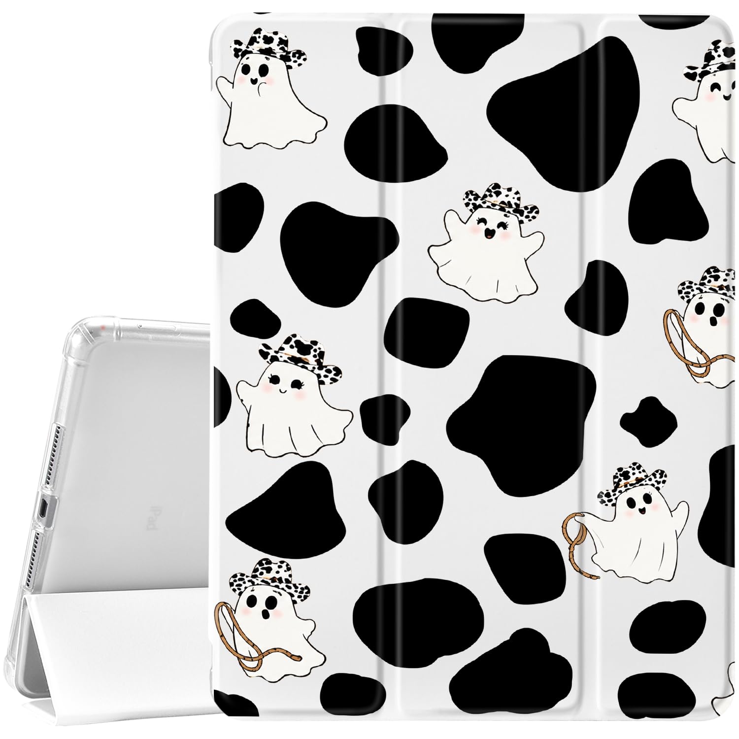 JOYLAND Funda para iPad de 10ª generación de 11.9 pulgadas 2022/iPad (A16) de 11ª generación de 11 pulgadas 2025 con soporte para lápices, funda protectora de tres pliegues con estampado de vaca y