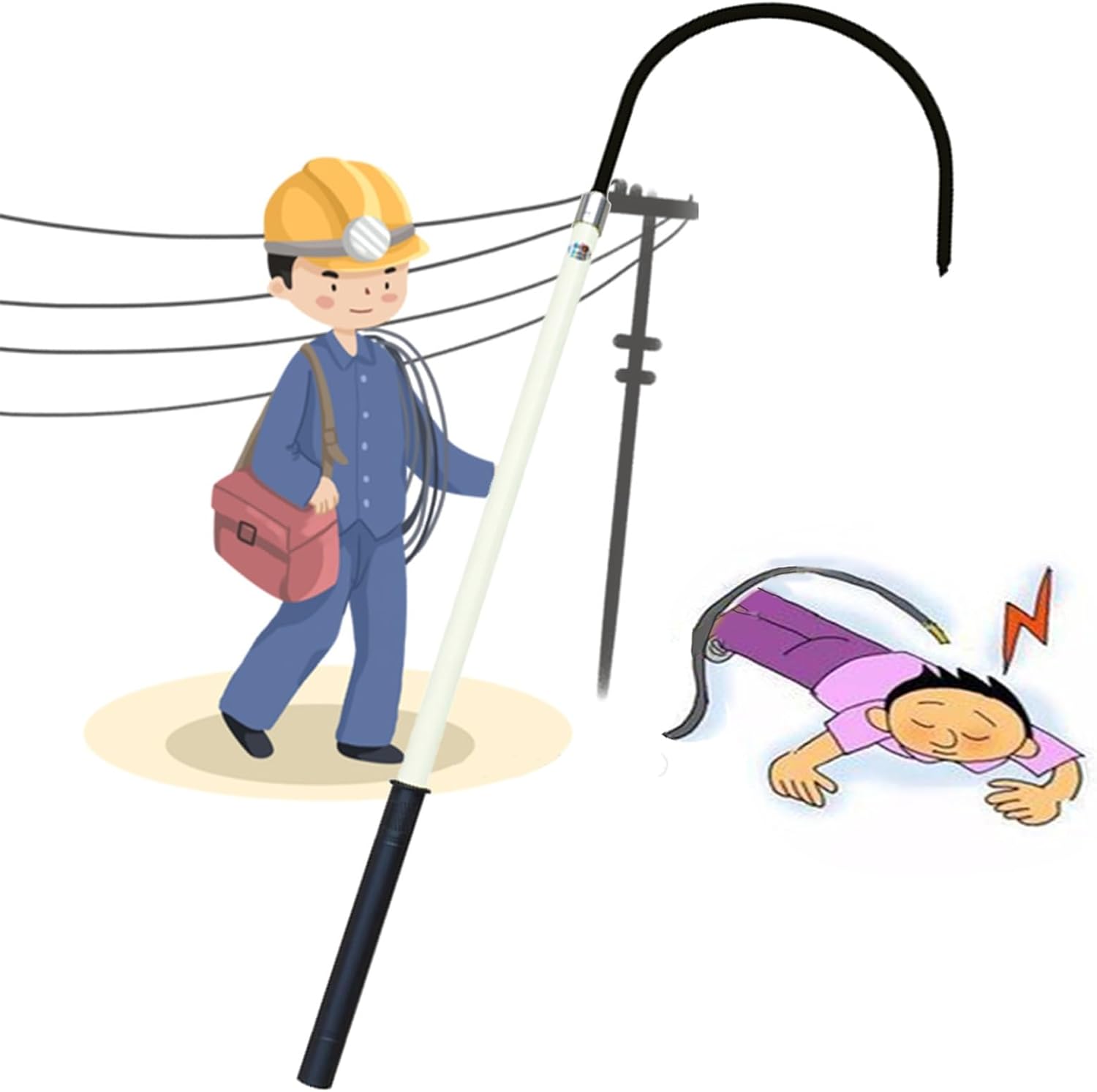 High Voltage Insulated Electrical Safety Rescue Hook, 39 59 79 118 Inch Life Saving Pull Rod Tool for High-Voltage Location/Construction Sites/Aerial Work/Pools, Splicing Detachable(White,2m/6.6ft/