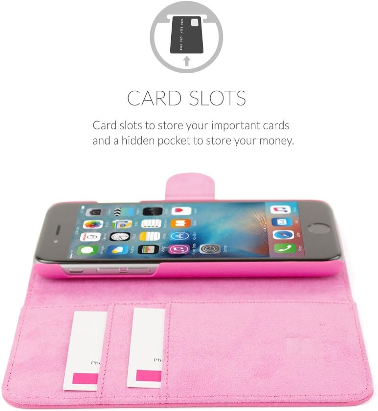 iPhone 6 and 6S Case, Snugg Hot Pink Leather Flip Case [Card Slots] Executive Apple iPhone 6 and 6S Wallet Case Cover and Stand - Legacy Series