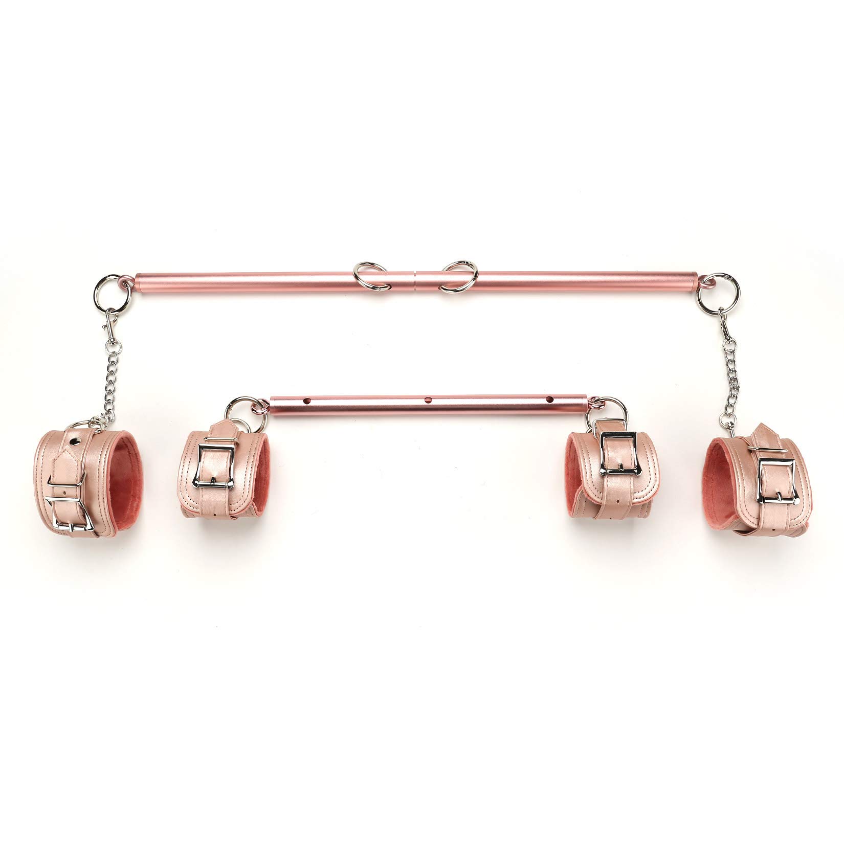 Sovyime 2pcs Silver Adjustable Spreader Bar Set Expandable Workout Training Bars with 4 Fur Red Straps Exercise Fitness Strength Home Gym Gear (Pink+Pink Kit)