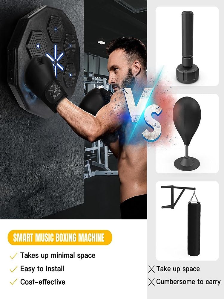 Cible De Boxe Musicale Bluetooth LED 6 Couleurs - 40x40cm Avec Gants Pour Fitness