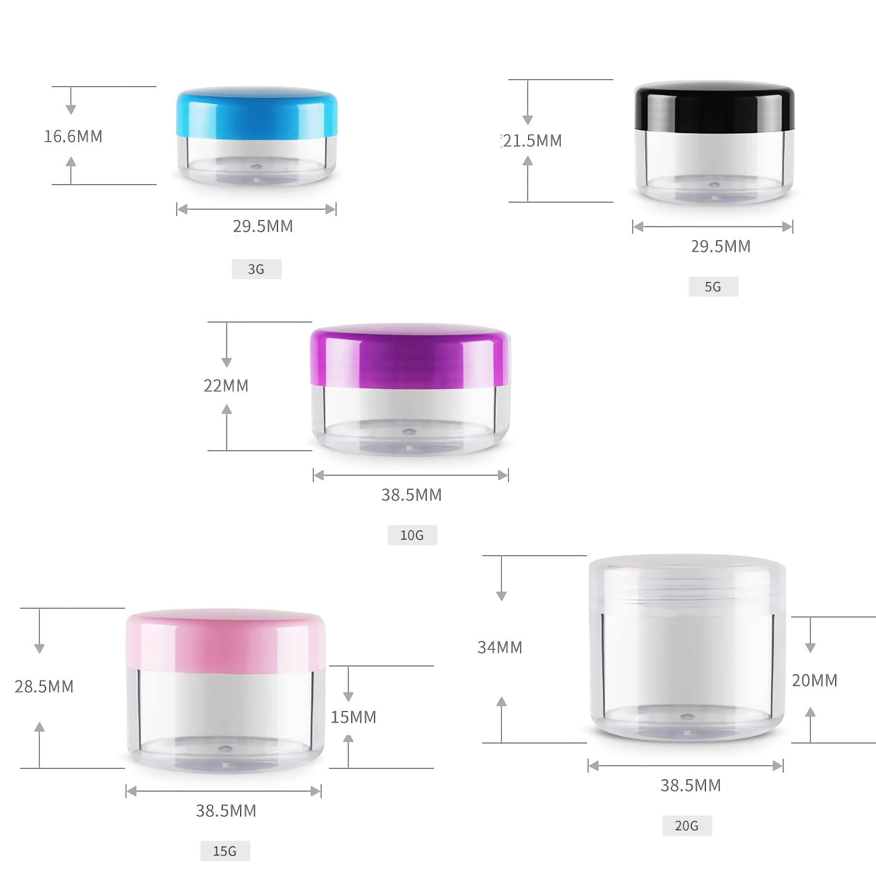 60 Pezzi 20ml Trasparente Plastica Crema Barattoli Vasetto con coperchio Nero per Stoccaggio di Viaggi, Pillole, Maschera,Crema per gli occhi,Balsamo Labbra Campione