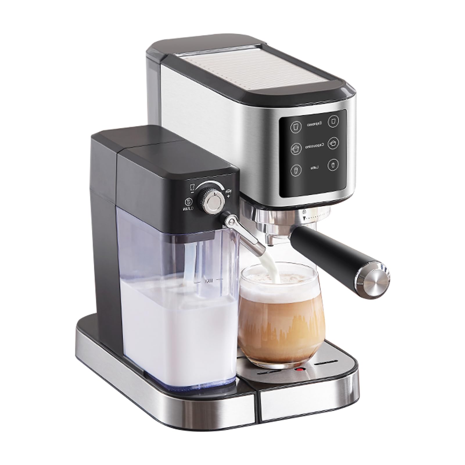 Inteligentny Ekspres do Kawy z Systemem Spieniania Mleka dla Domu, Innowacyjny Panel Sterowania Zapewniający precyzyjną temperaturę, Ekspres do Kawy ze Spieniaczem Mleka Miłośnicy Cappuccino