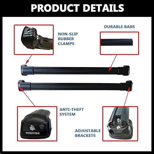 Miniatura 10 de ROKIOTOEX - Barras transversales Cobra aptas para rieles laterales de techo elevados Pilot 2023-2025, barras transversales bloqueables para equipaje