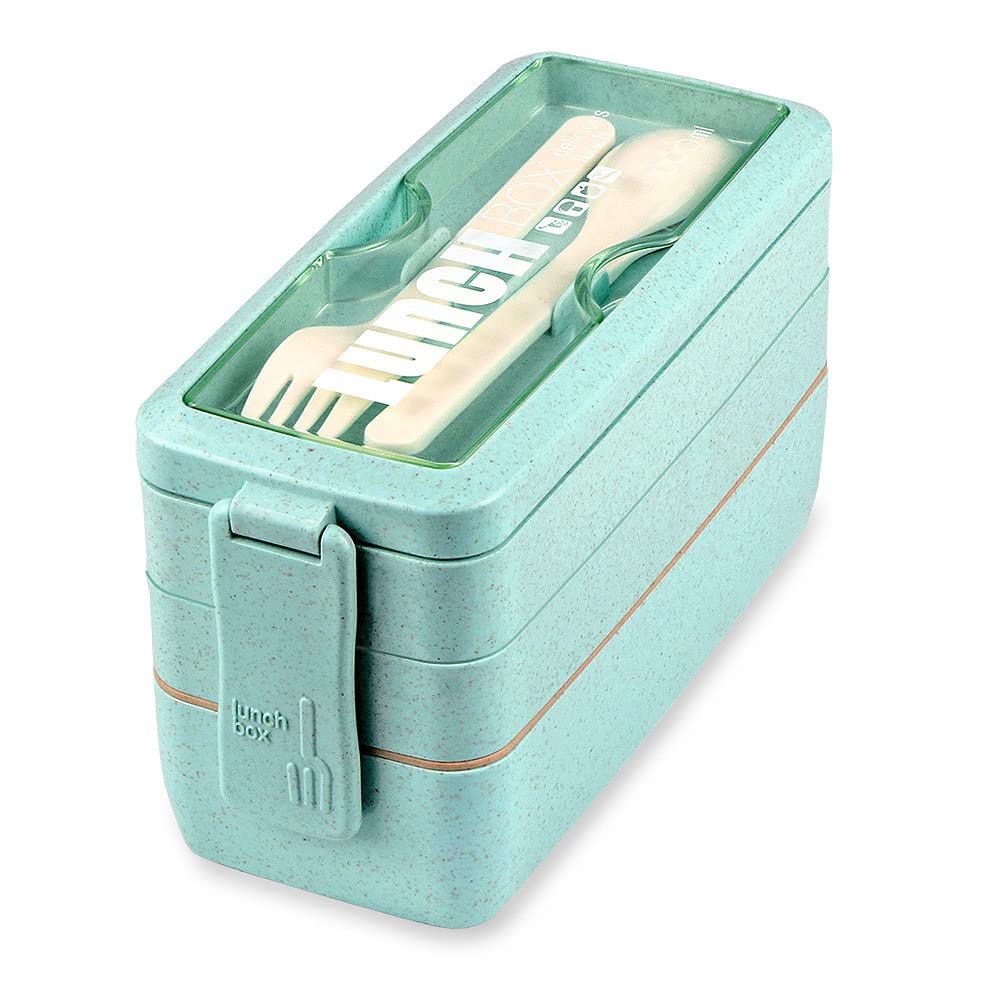 Iteryn Bento Box Lunch Box, 3-In-1 Compartment Containers - Wheat Straw, Leakproof Eco-Friendly Stackable Bento Lunch Box Meal Prep