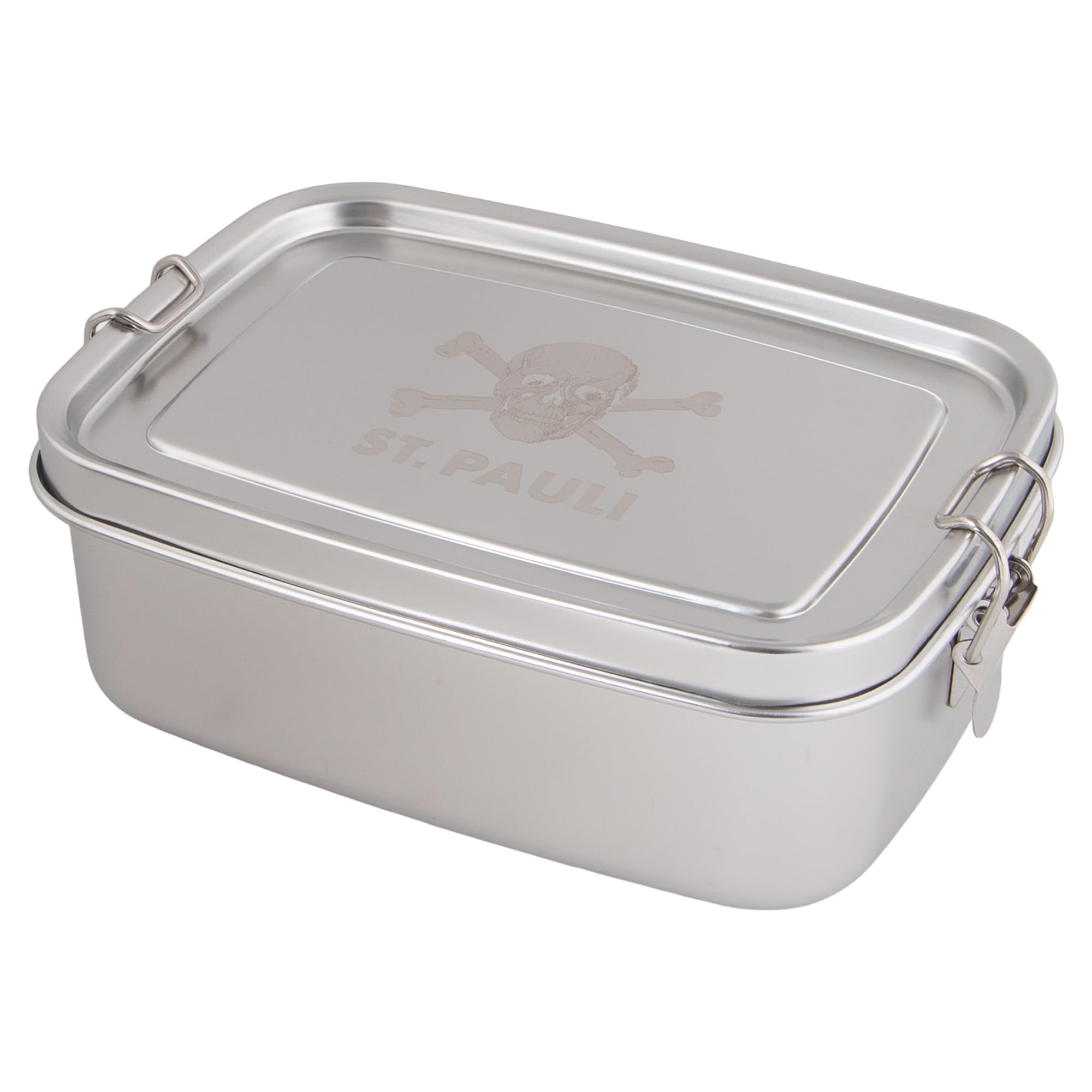 FC St. Pauli Lunchbox Edelstahl Totenkopf, 1100 ml Brotdose aus Edelstahl mit Bügelverschluss & Silikondichtung, langlebig & nachhaltig, offizieller Fanartikel + ROCKnSHOP Flaschenöffner