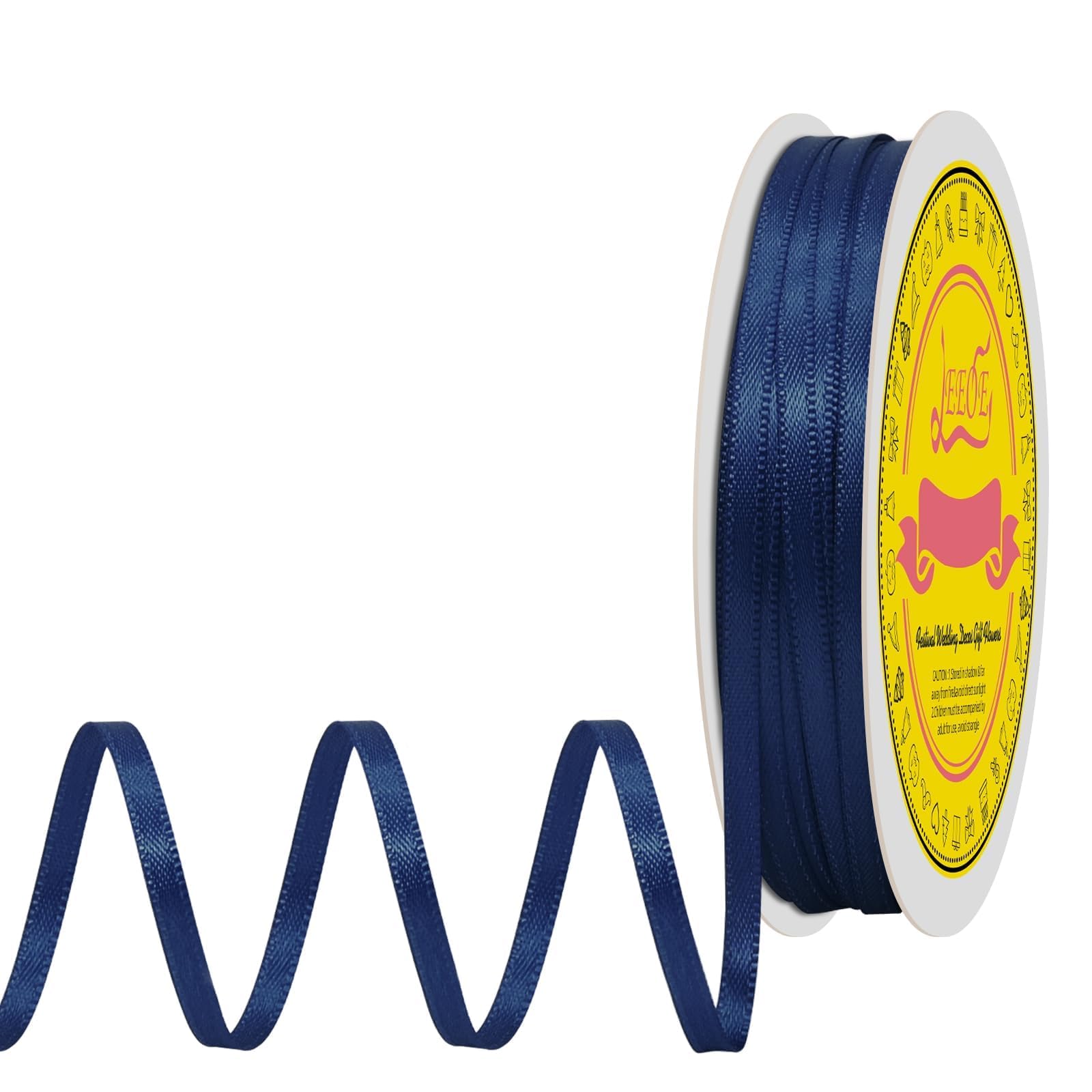 Double Face Navy Blue Satin Thin Ribbon 1/8 inch X 50 Yards Polyester Navy Blue Ribbon for Gift Wrapping Very Suitable for Weddings Party Hair Bow Invitation Decorations and More