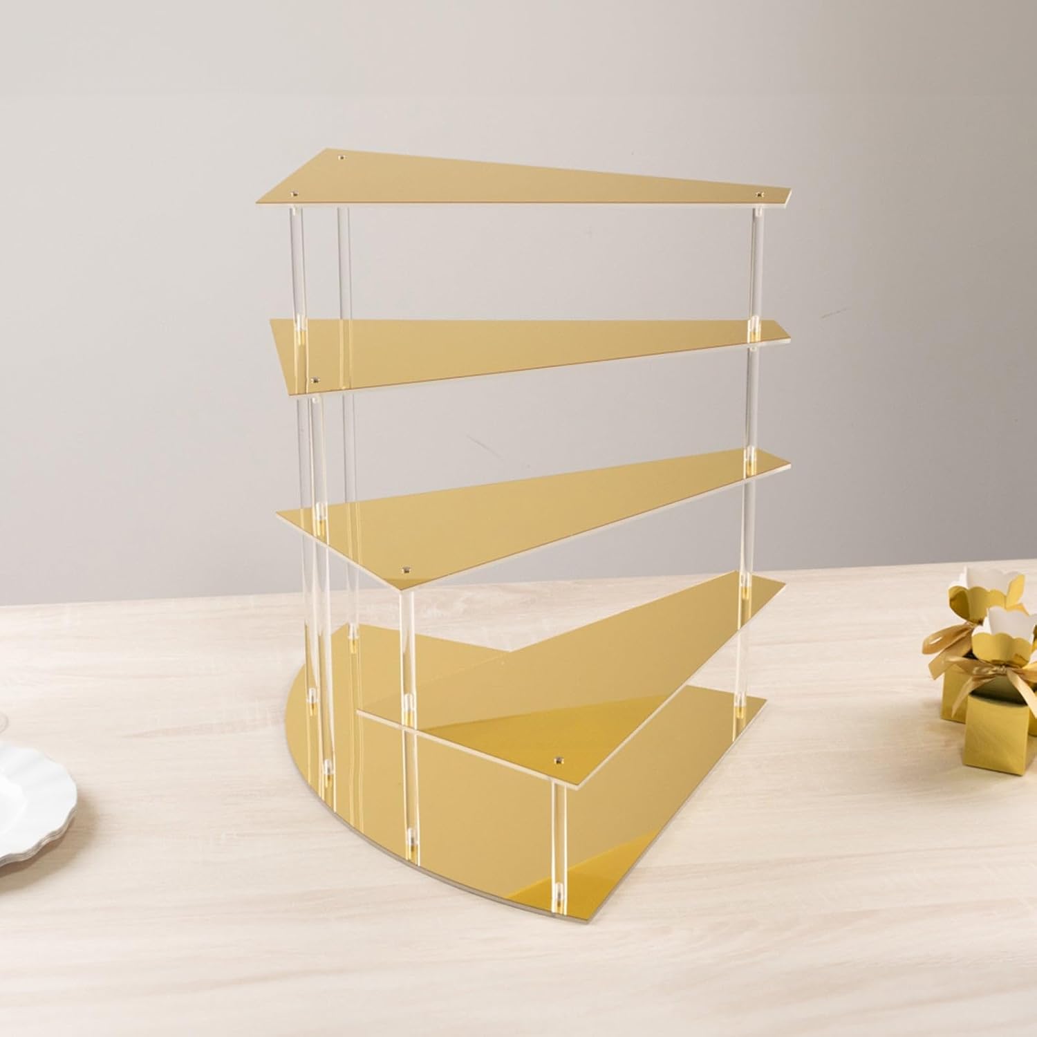Efavormart 4-Tier Gold Spiral Stairway Acrylic Cake Stand with Mirror Finish, Cupcake Dessert Display Stand Perfume Organizer Shelf - 17" Tall