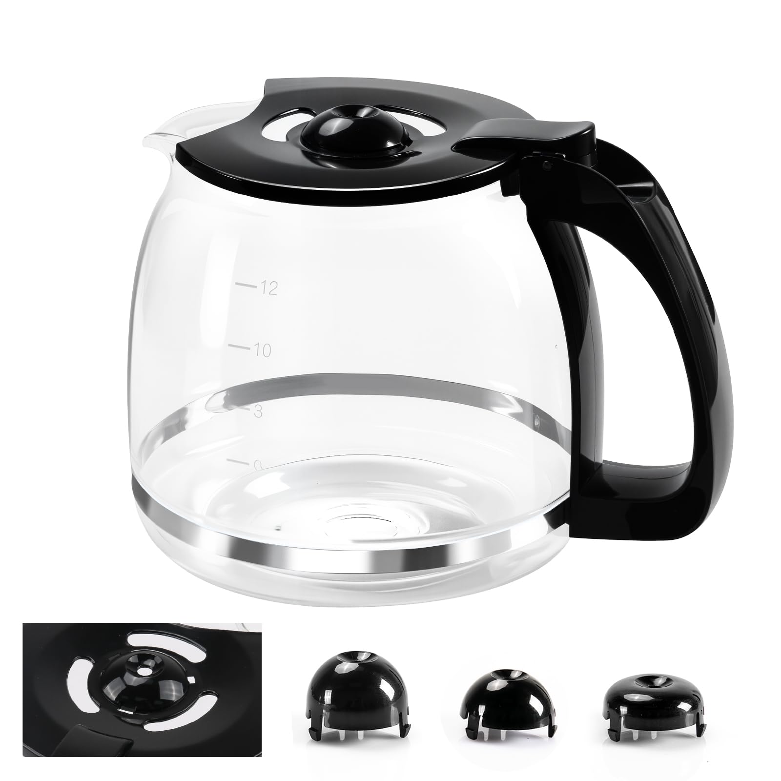 Photo 1 of 12-Cup Glass Coffee Carafe Replacement Pot Compatible with Mr Coffee, Black & Decker and 12 Cup Carafe Black with Close Handle, Replacement for PLD12, PLD12-RB, PLD12-NP