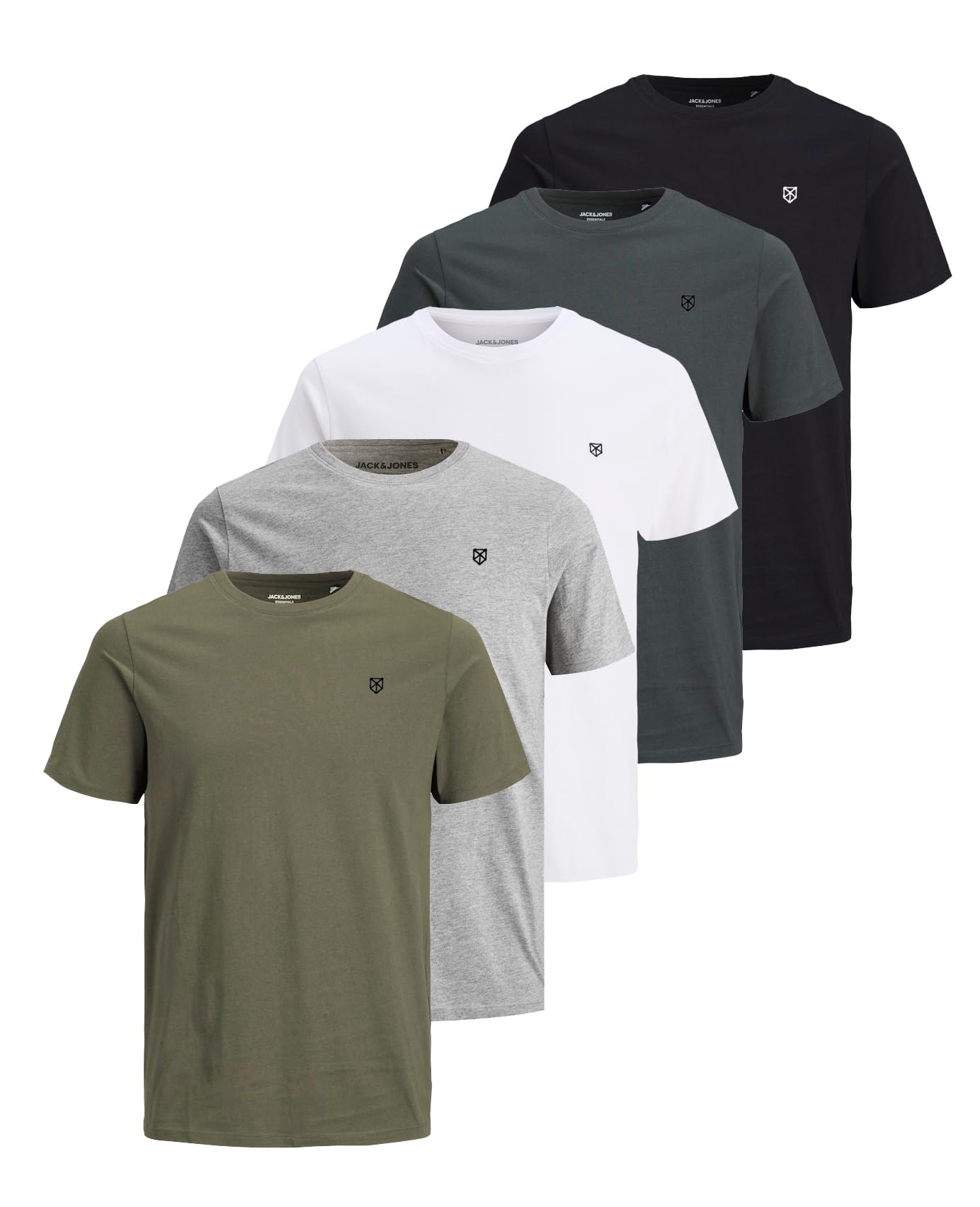 Jack & Jones Men's A: Asphalt/White/Dark Grey Mel/Dusty Olive/Black T-Shirt With Logo, 3XL