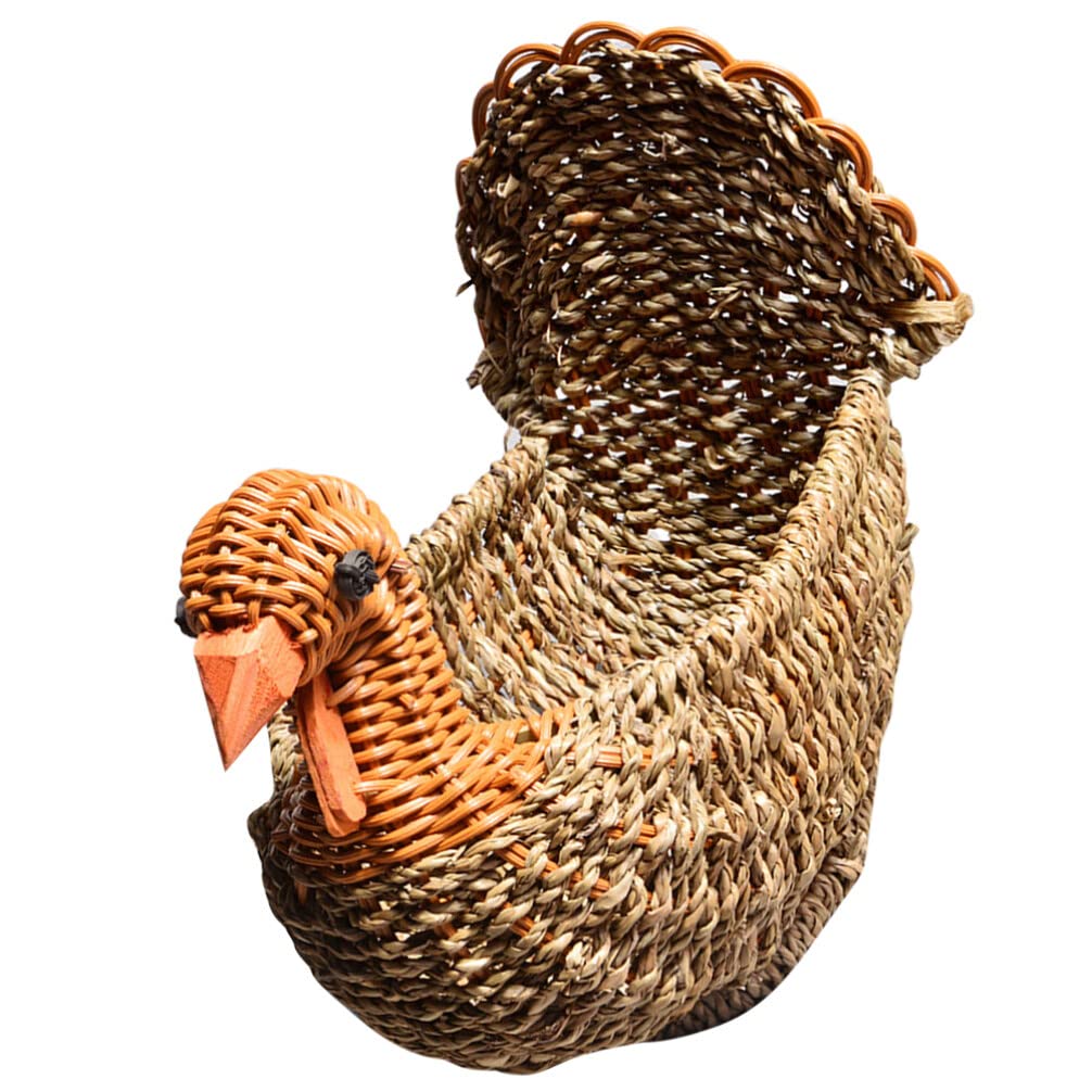 Cabilock Straw Turkey Basket Packing Basket Vegetable Veggies Storage Basket Food Serving Basket Turkey Shaped Basket Wicker Round Tray Round Basket Holders Countertop Pp Bread Pan Make up