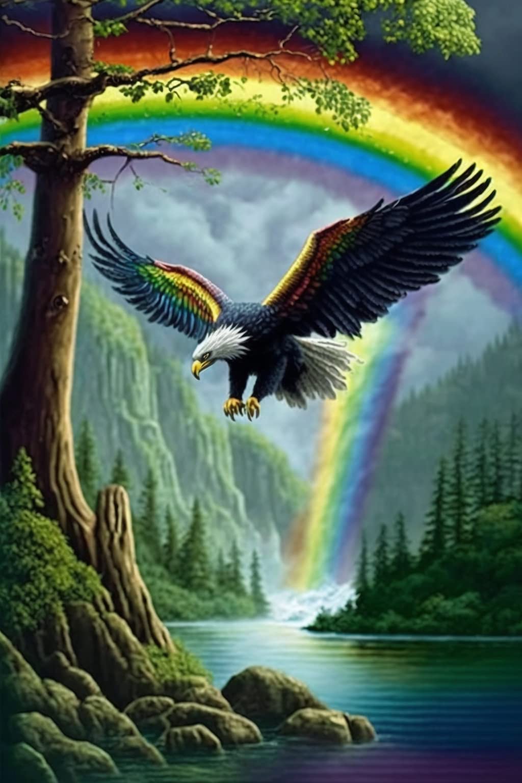 5D Flying Eagle Diamond Painting Kits - Forest Rainbow Full Round Diamond Crystal Art Craft Kits for Adults and Kids, for Wall Decor & Living Room Decor Gifts (8 X 12 Inch)