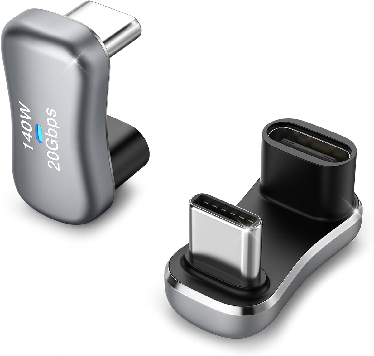 Adaptador USB-C de 180 grados MoKo, conector en forma de U con PD 100W/10Gbps, gris | Especialmente para Steam Deck/Switch/iPhone 17/Tabletas, espacio de 11 mm/0,43 pulgadas, vídeo 4K@60Hz