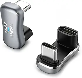 MoKo Adaptador USB C de 180 graus, pacote com 2, conector adaptador USB-C macho para USB-C fêmea com PD 140W/20 Gbps, adaptador extensor de ângulo USB-C 180 para Steam Deck, Switch, laptop, tablet