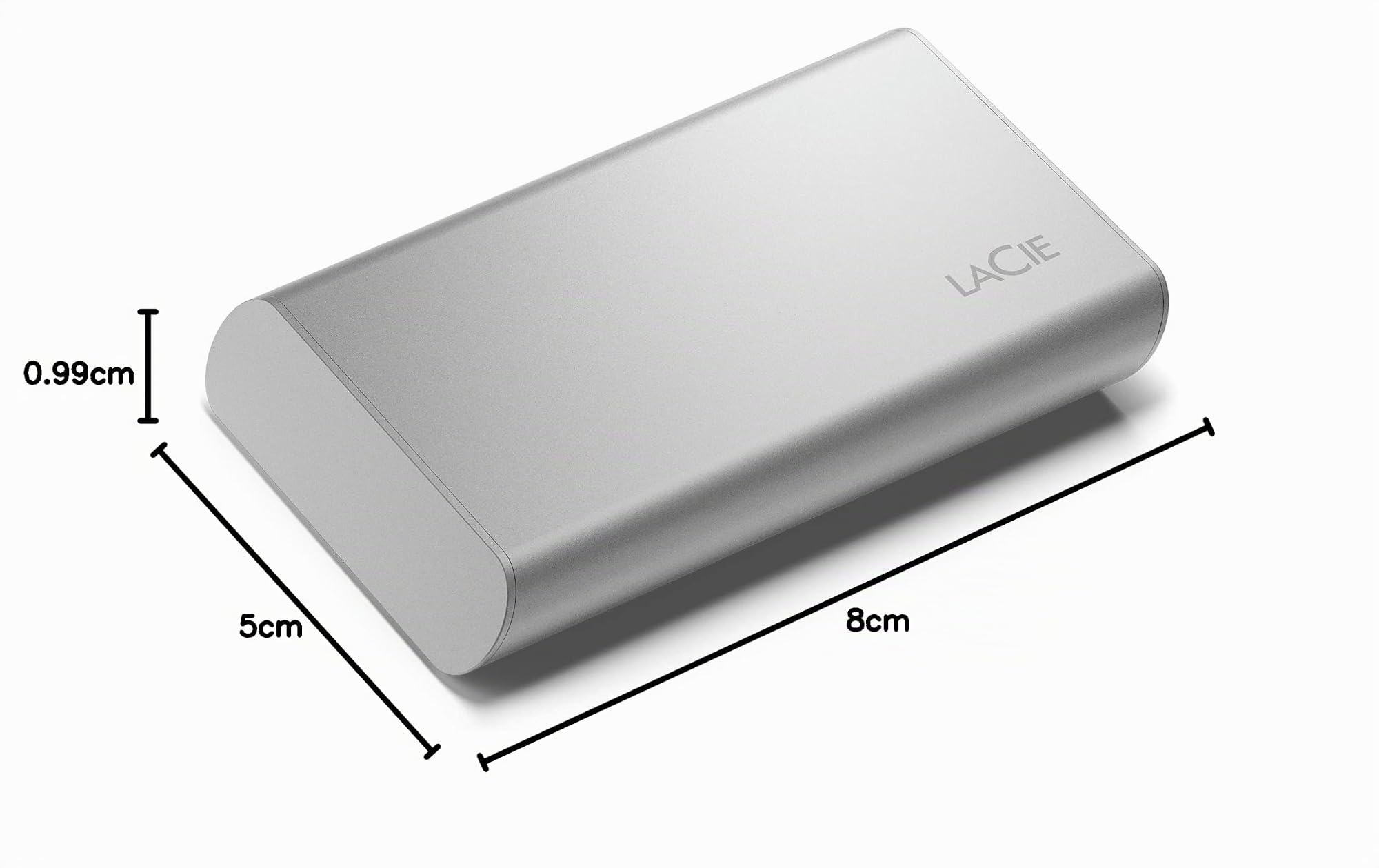 LaCie Portable SSD, 2TB, SSD esterno, USB-C, Compatibile con Iphone 15 Pro, USB 3.2 Gen 2, velocità fino a 1.050 MB/s, argento lunare, per Mac, PC e iPad, con servizi Rescue Services (STKS2000400)