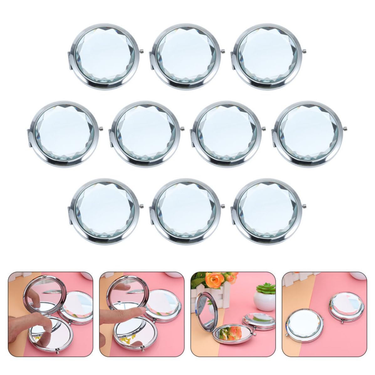 COHEALI 10 Piezas Espejo Compacto de Maquillaje Plegable y Portátil Doble Cara de Bolsillo Marco de Metal y Vidrio, Adecuado para Viaje y Uso en Casa