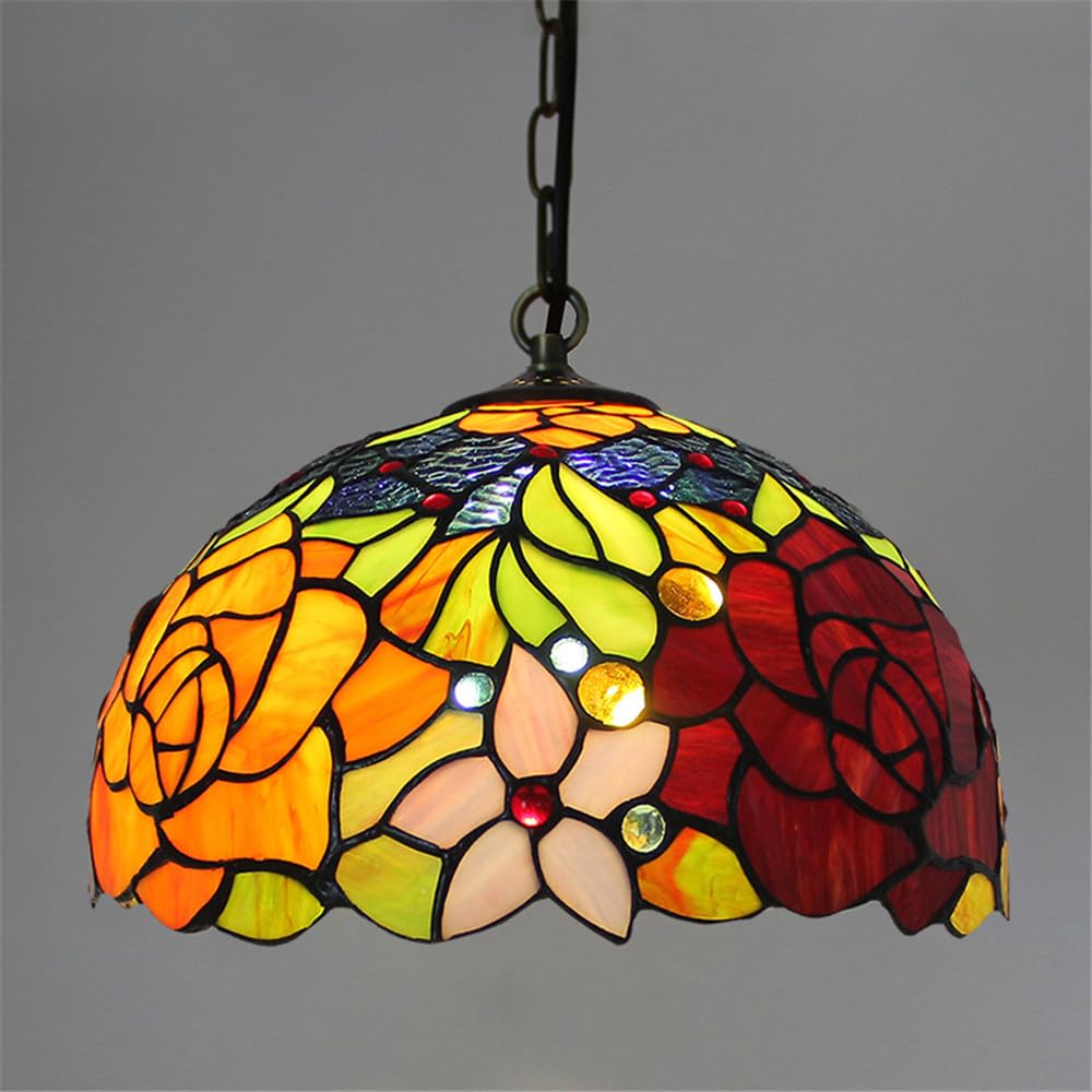 SXWNBIFH Contemporary Color Glass Pendant Lamp LED American Retro Creativity Living Room Restaurant Bedroom Hotel Villa Corridor Cafe Bar Chandelier (J D30CM)