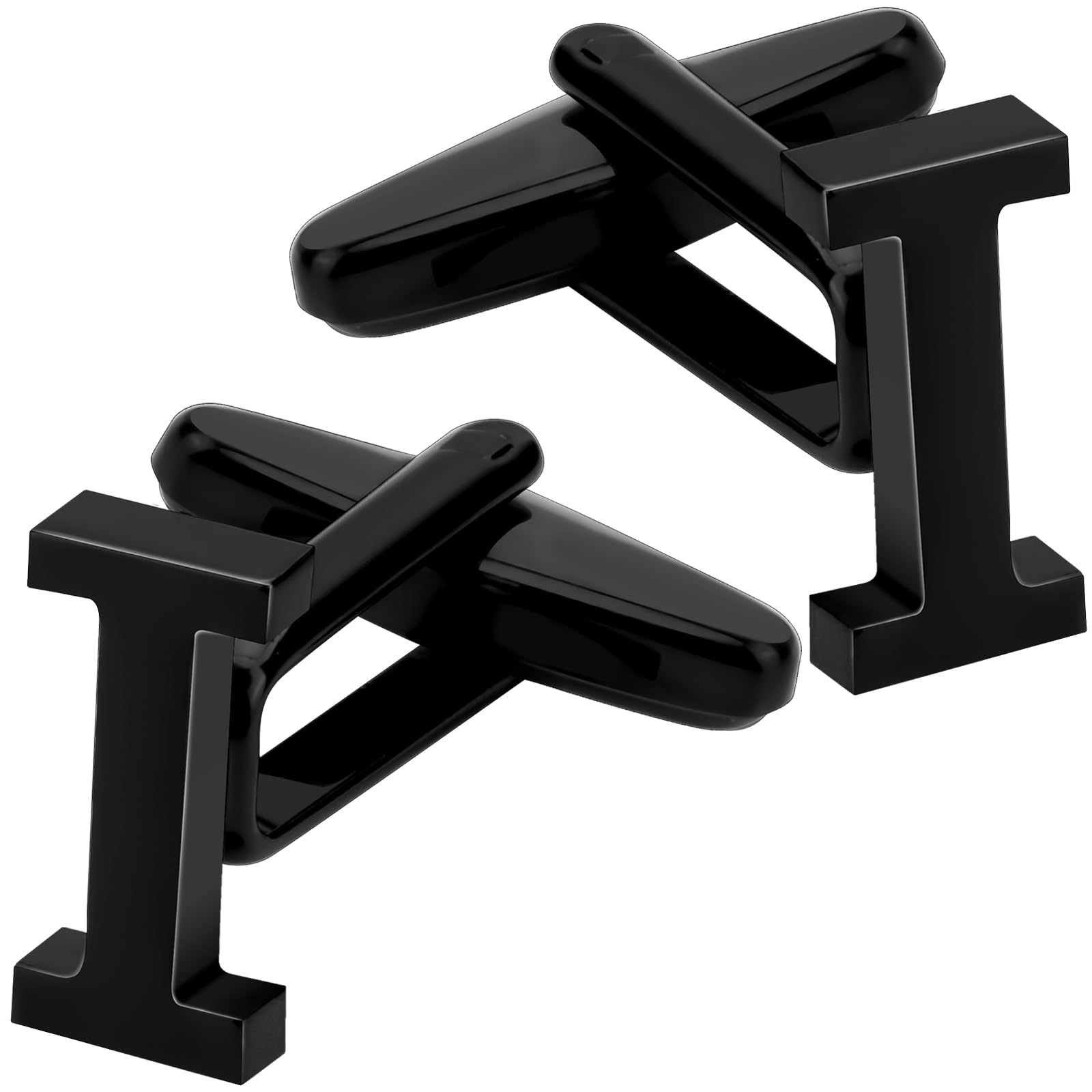 A-Z Initial Cufflink for Men, Classic 18k Gold Silver Black Letter Alphabet Monogram Cuff Links for Wedding Business Party Party