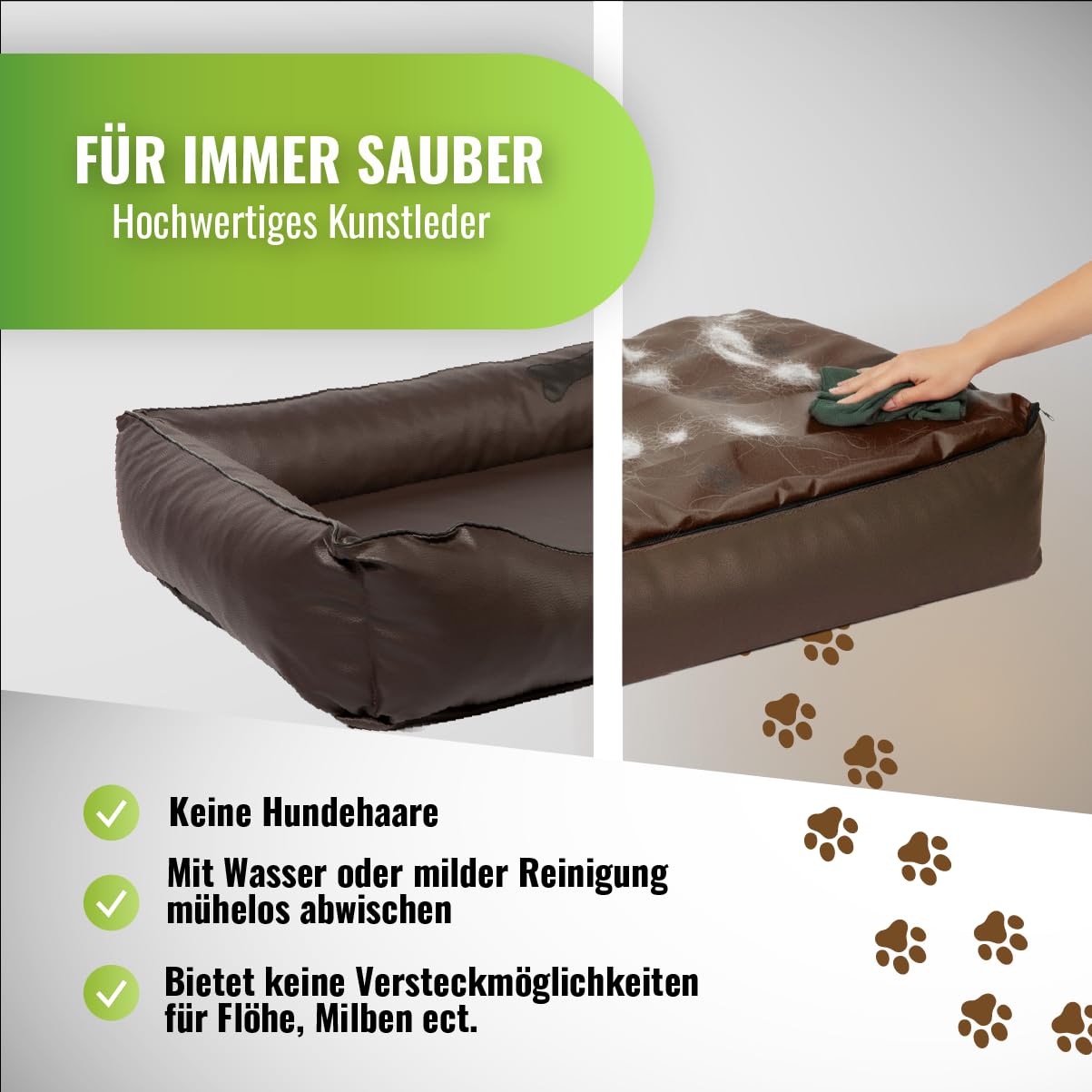 CopcoPet Hundebett Grosse Hunde XL – Waschbares Hundekissen 【Kunstleder】 Hundekorb aus Kunstleder - Formstabiles Hundesofa - Hundekörbchen mit Rand für Hunde, Dog Bed Braun 110x90 cm