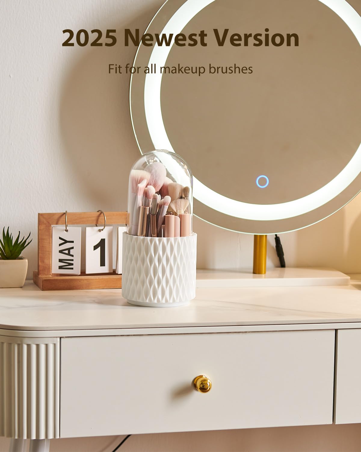 DooGooCoo Makeup Brush Holder [Upgrade] [Dustproof & Waterproof] 360 Rotating Cosmetics Make up Brush Organizer Storage with Lid for Vanity